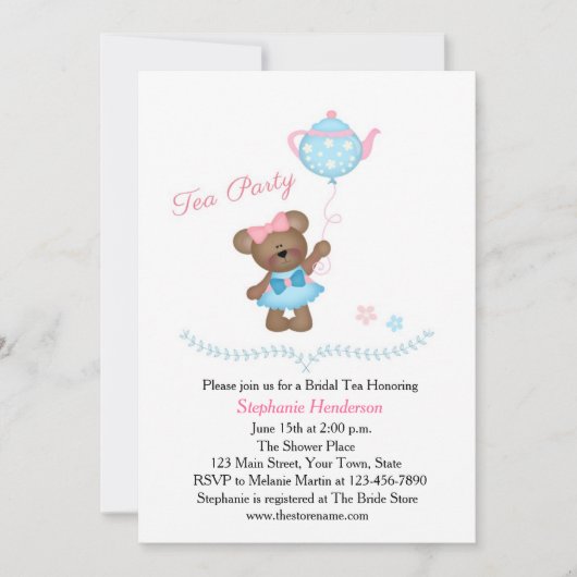 Niedliches Bärenteer-Party Einladung (Vorderseite)