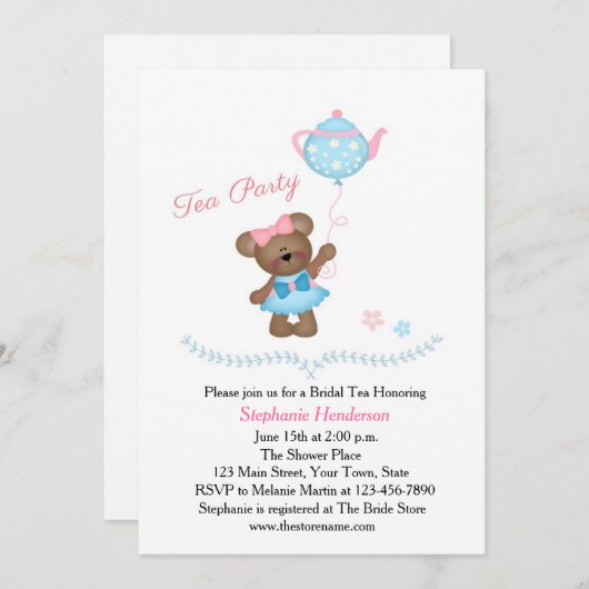 Niedliches Bärenteer-Party Einladung (Vorne/Hinten)