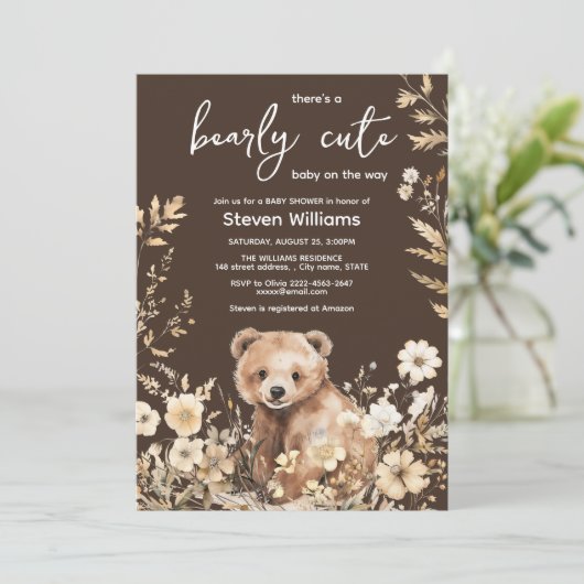 Niedliches Bärenwasser-Farbjunge Babydusche Einladung (Stehend Vorderseite)