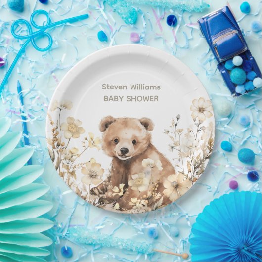 Niedliches Bärenwasser-Farbjunge Babydusche Pappteller (Party)