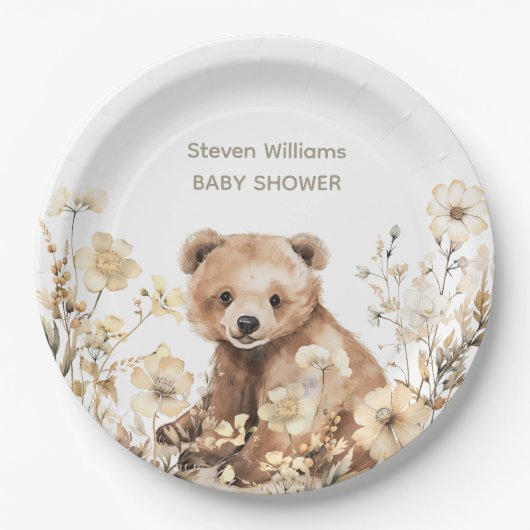 Niedliches Bärenwasser-Farbjunge Babydusche Pappteller (Vorderseite)