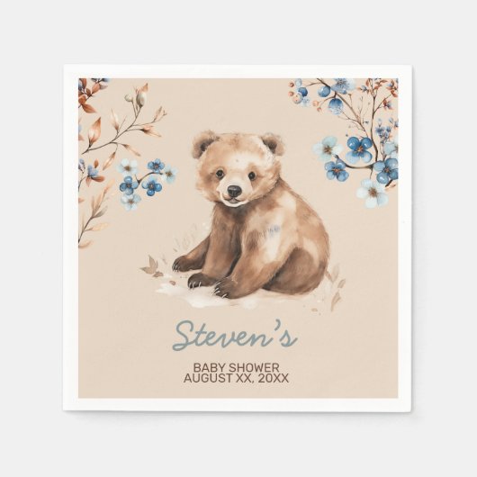 Niedliches Bärenwasser-Farbjunge Babydusche Serviette (Vorderseite)