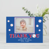 Niedliches Baseball-Balls Geburtstag Foto Dankeskarte (Stehend Vorderseite)