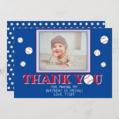 Niedliches Baseball-Balls Geburtstag Foto Dankeskarte (Vorne/Hinten)