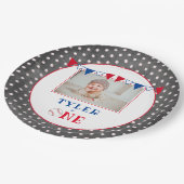 Niedliches Baseball-Chalkboard 1. Geburtstag Party Pappteller (Schrägansicht)