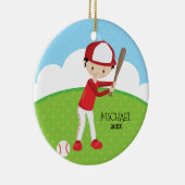 Niedliches Baseball-Spieler-personalisiertes Keramikornament (Rechts)