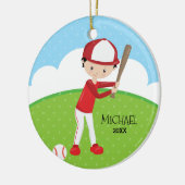 Niedliches Baseball-Spieler-personalisiertes Keramikornament (Links)