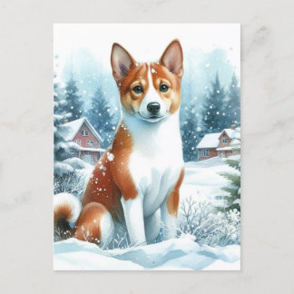 Niedliches Basenji Winter Watercolor Art Postkarte