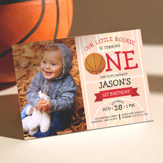 Niedliches Basketball Court & Ribbon Foto 1. Gebur Einladung