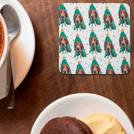 Niedliches Basset Hound Dog Muster Weihnachten Rechteckiger Pappuntersetzer