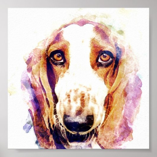 Niedliches Basset Hound Hund Face Poster (Vorne)