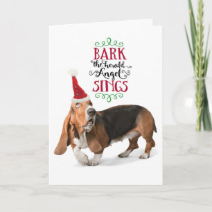 Niedliches Basset Hound mit Weihnachtsmannmütze Ho Feiertagskarte