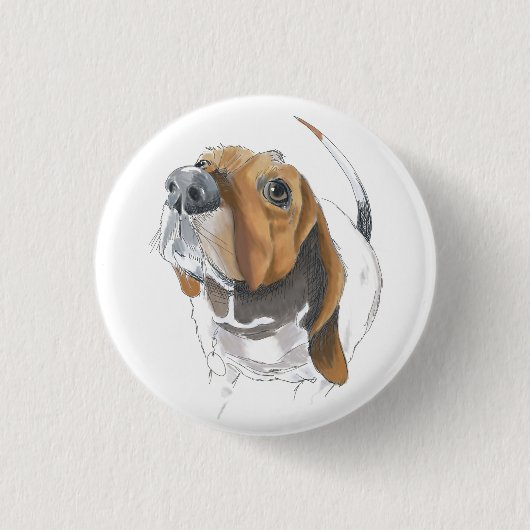 Niedliches Basset Hound Nah Button (Vorderseite)