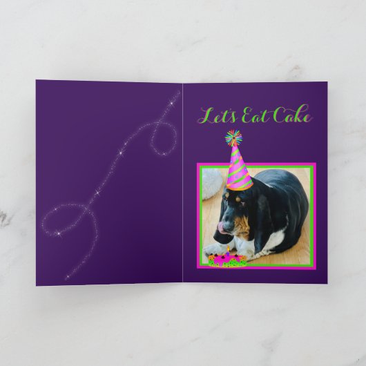 Niedliches Basset Hound on Funny Birthday Card W/B Karte (Innenseite)