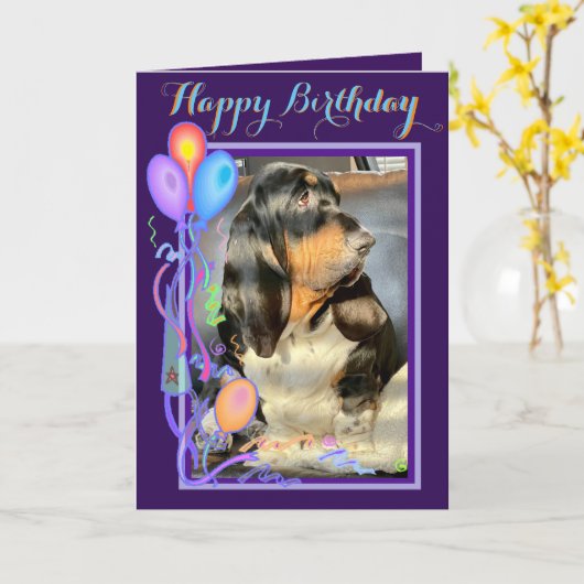 Niedliches Basset Hound on Funny Birthday Card W/B Karte (Gelbe Blume)