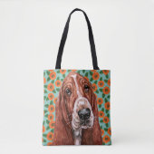 Niedliches Basset Hound Red Poppe Blume Muster Tasche (Vorderseite)