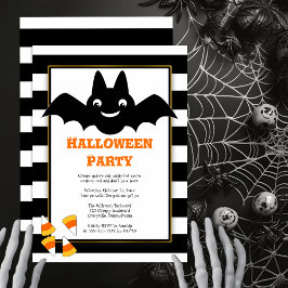Niedliches Bat BW Streifen Candy Corn Halloween-Pa Einladung