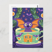 Niedliches Bat im Halloween-Teacup Postkarte (Vorne/Hinten)