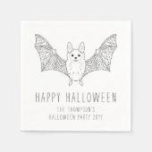 Niedliches Bat Minimal Line Art Happy Halloween Serviette (Vorderseite)