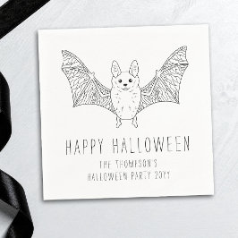 Niedliches Bat Minimal Line Art Happy Halloween Serviette