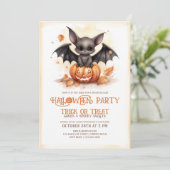 Niedliches Bat- und Pumpkin-Halloween-Party Einladung (Stehend Vorderseite)