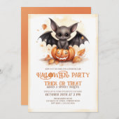 Niedliches Bat- und Pumpkin-Halloween-Party Einladung (Vorne/Hinten)