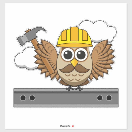 Niedliches Bauarbeiter-Owl mit Hard Hat Cartoon Aufkleber (Blatt)
