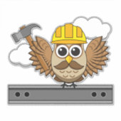 Niedliches Bauarbeiter-Owl mit Hard Hat Cartoon Aufkleber (Vorderseite)