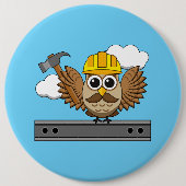 Niedliches Bauarbeiter-Owl mit Hard Hat Cartoon Button (Vorderseite)