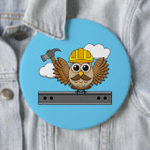 Niedliches Bauarbeiter-Owl mit Hard Hat Cartoon Button (Beispiel)
