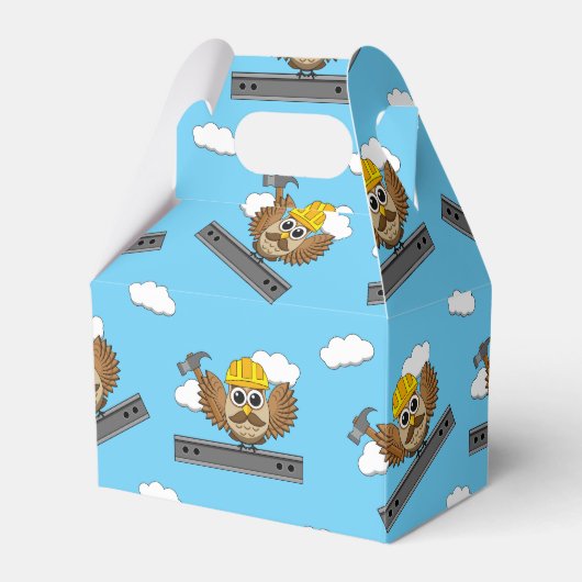 Niedliches Bauarbeiter-Owl mit Hard Hat Cartoon Geschenkschachtel (Vorderseite)
