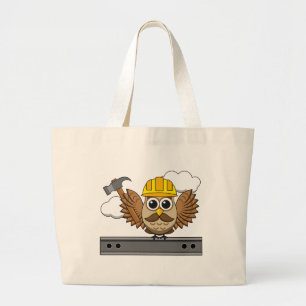 Niedliches Bauarbeiter-Owl mit Hard Hat Cartoon Jumbo Stoffbeutel