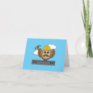 Niedliches Bauarbeiter-Owl mit Hard Hat Cartoon Karte