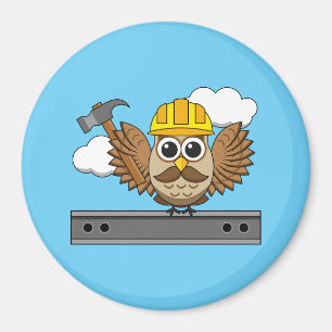 Niedliches Bauarbeiter-Owl mit Hard Hat Cartoon Magnet