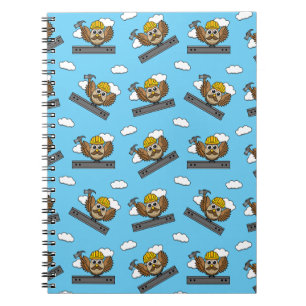 Niedliches Bauarbeiter-Owl mit Hard Hat Cartoon Notizblock