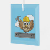 Niedliches Bauarbeiter-Owl mit Hard Hat Cartoon Ornament Aus Glas (Vorderseite links)