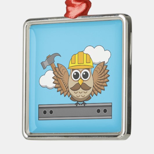 Niedliches Bauarbeiter-Owl mit Hard Hat Cartoon Ornament Aus Metall (Links)