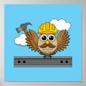 Niedliches Bauarbeiter-Owl mit Hard Hat Cartoon Poster (Vorne)