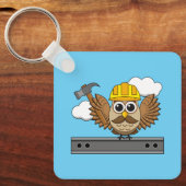Niedliches Bauarbeiter-Owl mit Hard Hat Cartoon Schlüsselanhänger (Vorderseite)