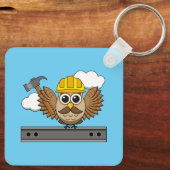 Niedliches Bauarbeiter-Owl mit Hard Hat Cartoon Schlüsselanhänger (Rückseite)