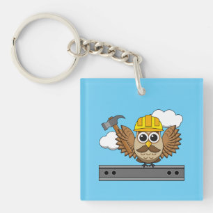 Niedliches Bauarbeiter-Owl mit Hard Hat Cartoon Schlüsselanhänger