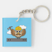 Niedliches Bauarbeiter-Owl mit Hard Hat Cartoon Schlüsselanhänger (Rückseite)