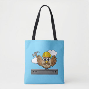 Niedliches Bauarbeiter-Owl mit Hard Hat Cartoon Tasche