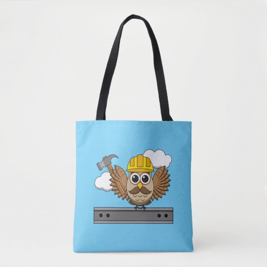 Niedliches Bauarbeiter-Owl mit Hard Hat Cartoon Tasche (Vorderseite)