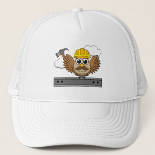 Niedliches Bauarbeiter-Owl mit Hard Hat Cartoon Truckerkappe