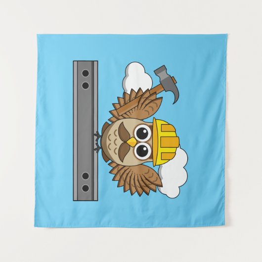 Niedliches Bauarbeiter-Owl mit Hard Hat Cartoon Wandteppich (Vorderseite (Horizontal))