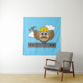 Niedliches Bauarbeiter-Owl mit Hard Hat Cartoon Wandteppich (Beispiel)