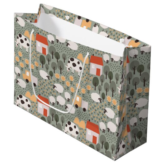 Niedliches Bauernmuster Große Geschenktüte (Vorderseite Schrägansicht)