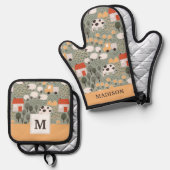 Niedliches Bauernmuster Ofenhandschuh & Topflappen-Set (Vorderseite/Rückseite)