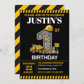 Niedliches Baugewerbe 1. Geburtstag Party Einladung (Vorne/Hinten)